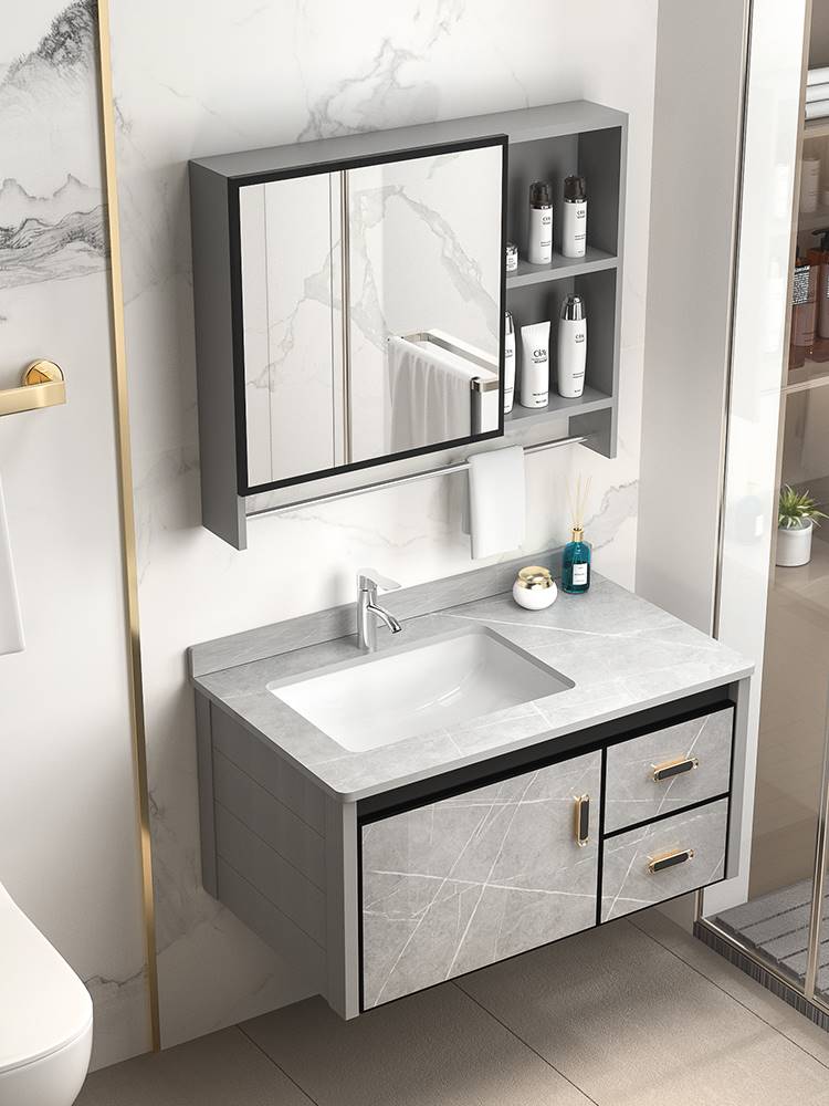 太空铝合金浴室柜组合现代简约卫生间洗脸盆一体陶瓷洗手池洗漱台