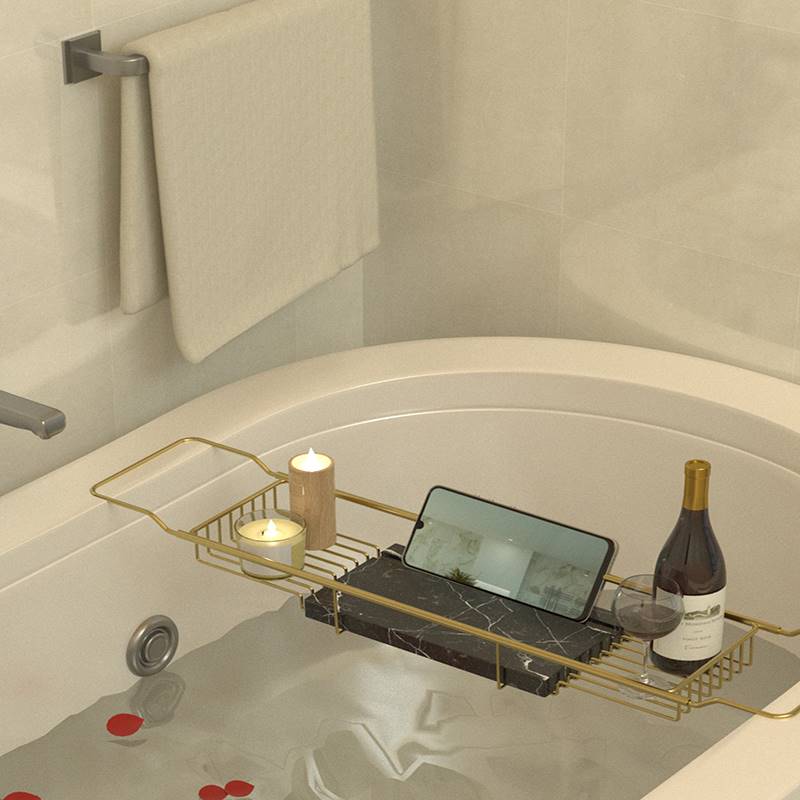 轻奢风浴缸置物架不锈钢可伸缩浴缸架子浴室多功能泡澡收纳置物架
