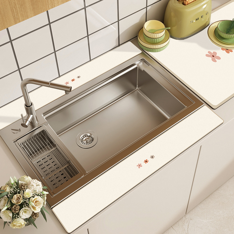 洗手台硅藻泥吸水垫厨房水池沥水长条窄水槽边洗手盆台面垫可裁剪