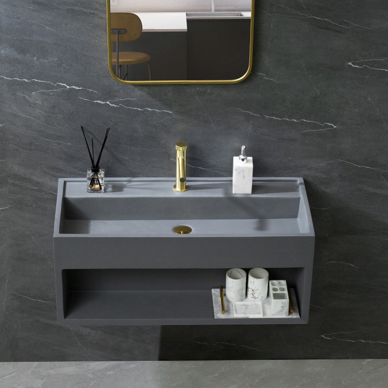 北欧人造石浴室柜组合一体面盆卫生间洗漱台洗手盆挂壁挂墙灰色