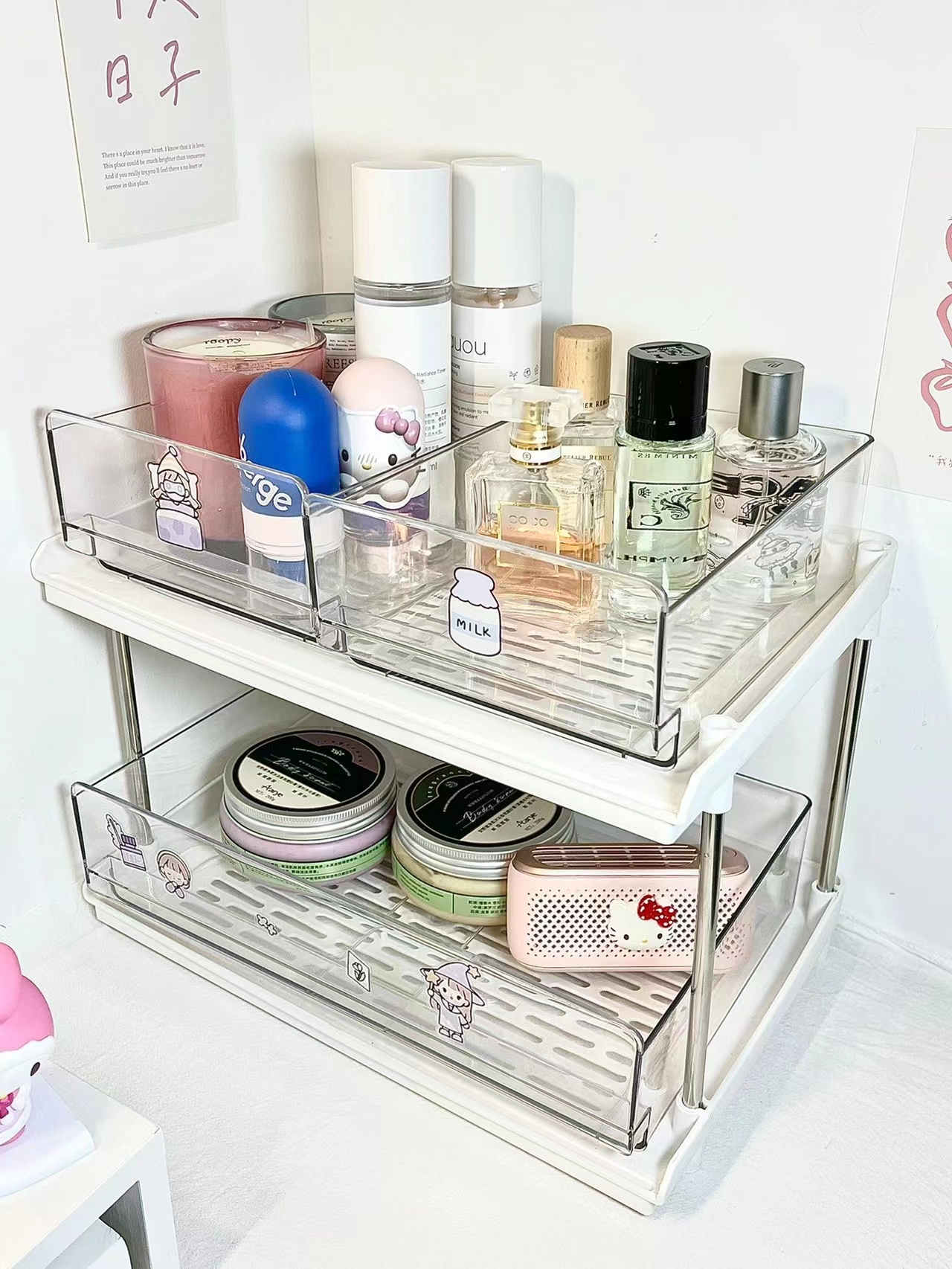 米小小手工坊透明化妆品收纳盒桌面抽屉式展示架家用两层置物架