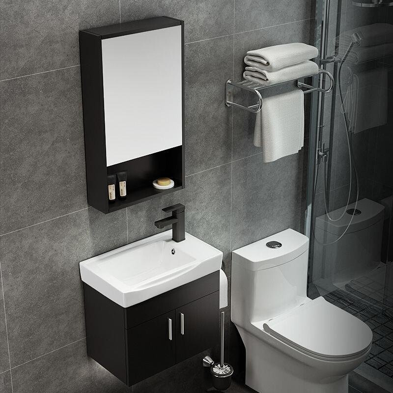 黑色小户型浴室柜实木卫生间洗漱台洗手洗脸盆挂墙镜柜组合置物架