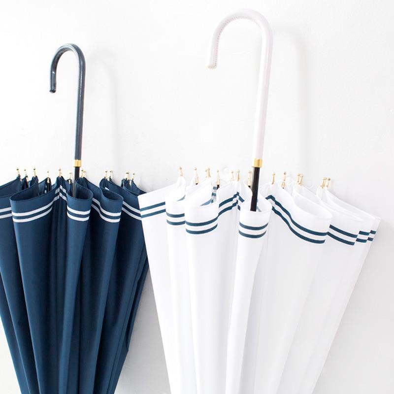 日系小清新16骨直柄雨伞女生海军风复古长柄伞创意晴雨广告礼品伞
