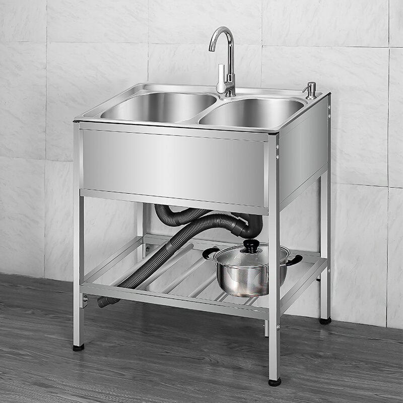 不锈钢洗菜盆单槽洗碗槽厨房水槽双槽洗手水池一体式加厚家用简易