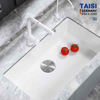 TAISI呔思 麻白色石英石厨房水槽 台下盆 单槽洗菜盆台上盆