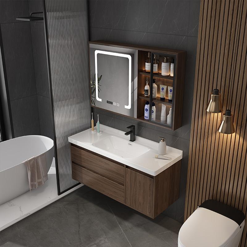 新中式陶瓷一体盆浴室柜组合现代简约实木洗手盆洗脸卫生间洗漱台
