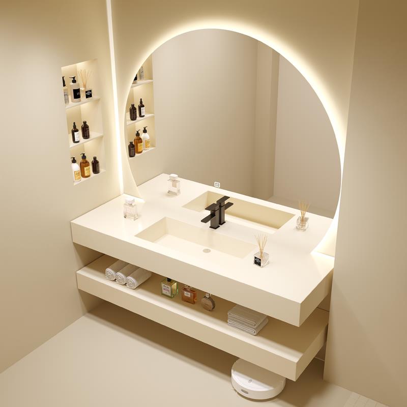 岩板浴室柜组合双层无缝陶瓷盆一体盆卫生间洗手台洗漱台洗脸盆柜