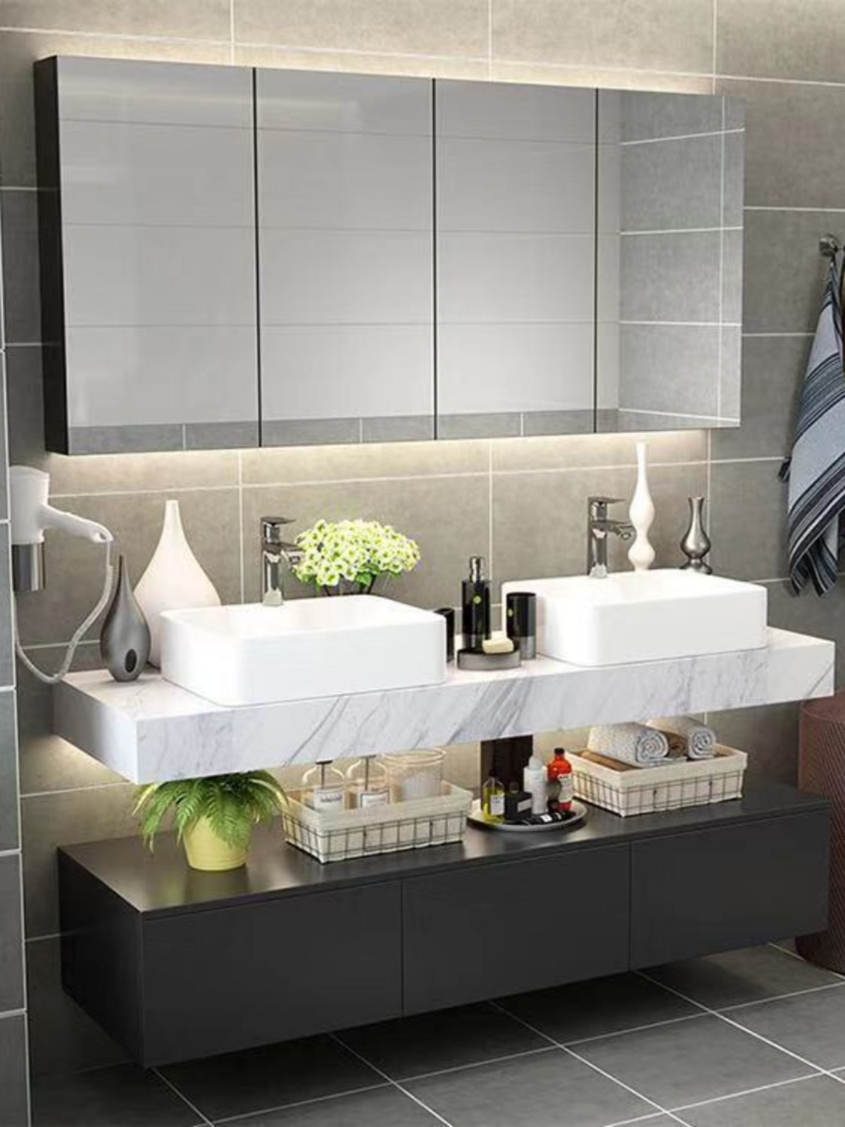新品新轻奢现代简约岩板一体浴室柜组合洗手洗脸池卫生间洗漱台盆