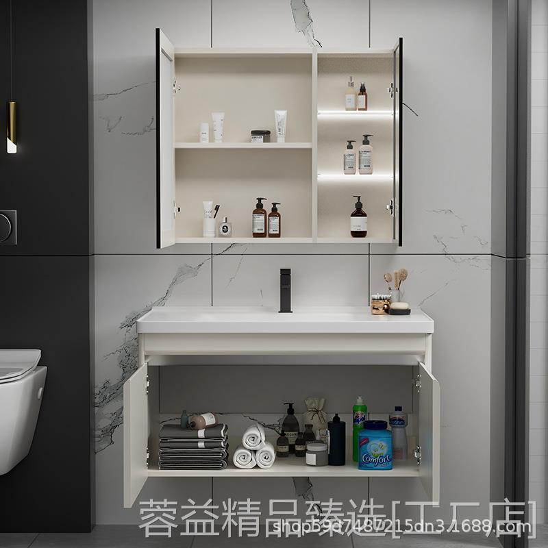 新款简约不锈钢浴室柜组合陶瓷一体洗漱台洗手盆智能镜柜卫浴柜一