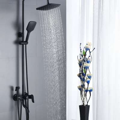 新款黑色花洒套装家用全铜欧式淋浴器挂墙式卫生间卫浴室沐浴淋雨
