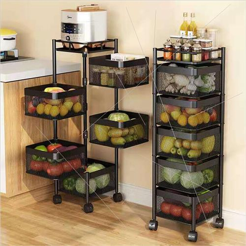 厨房蔬菜置物架多层r落地圆形可旋转菜篮子水果转角沥水水槽带祥.