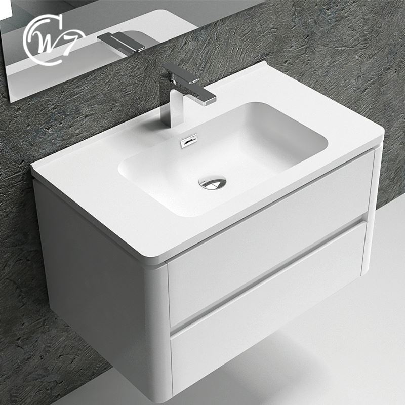 人造石一体盆台面台下盆奶油风洗手盆简约现代嵌入式洗脸盆浴室柜