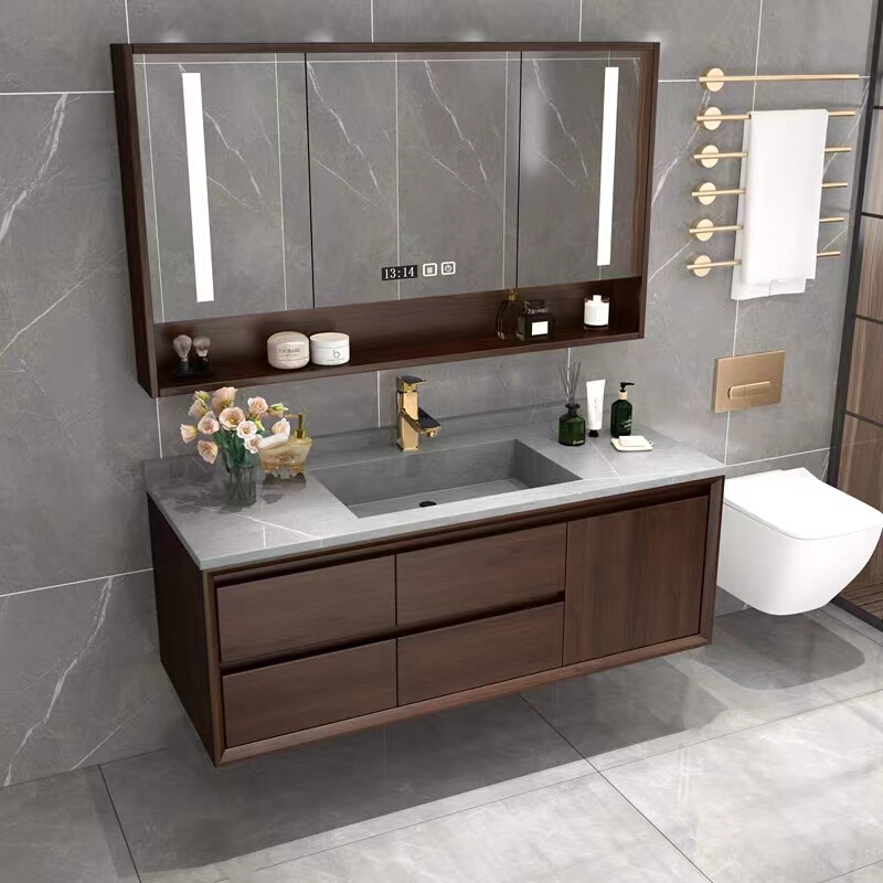 浴室柜组合智能新中式橡木岩板台面定制盆卫生间洗脸洗手盆洗漱台