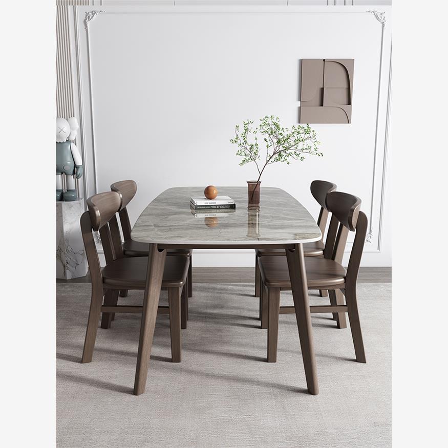 欧派官方岩板实木餐桌现代简约家用小户型轻奢高端长方形餐桌椅组
