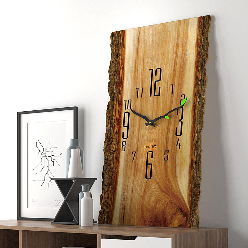 现货北欧创意树纹挂钟客厅简约现代静音石英钟木纹时钟