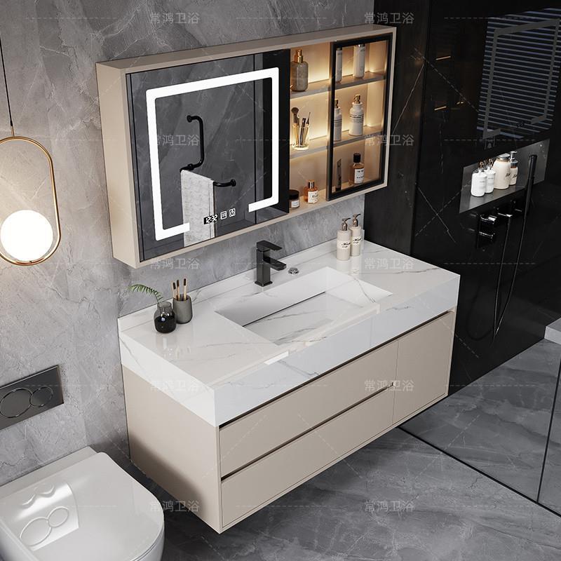 现代简约新款岩板一体盆浴室柜组合台盆轻奢智能卫生间洗手盆洗脸
