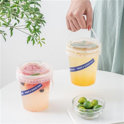 网红大容量手提水果茶桶奶茶饮料果汁杯食品级透明塑料外卖打包装