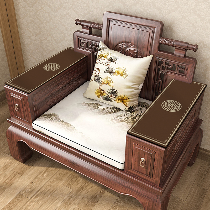新中式实木沙发扶手垫盖巾一对老式红木长椅垫防滑保护垫四季通用