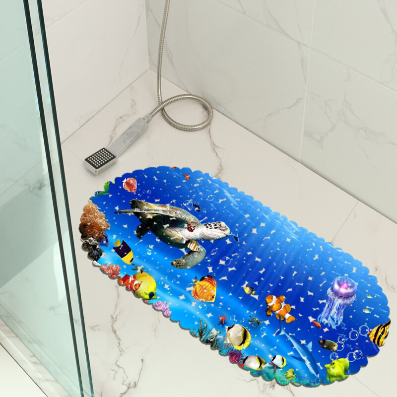 海底世界浴室沐浴房地PVC浴缸防滑防水洗澡脚图案可定制