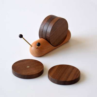 新北美黑胡桃木卡通文化创意蜗牛茶桌杯垫茶道实木隔热垫木茶垫品
