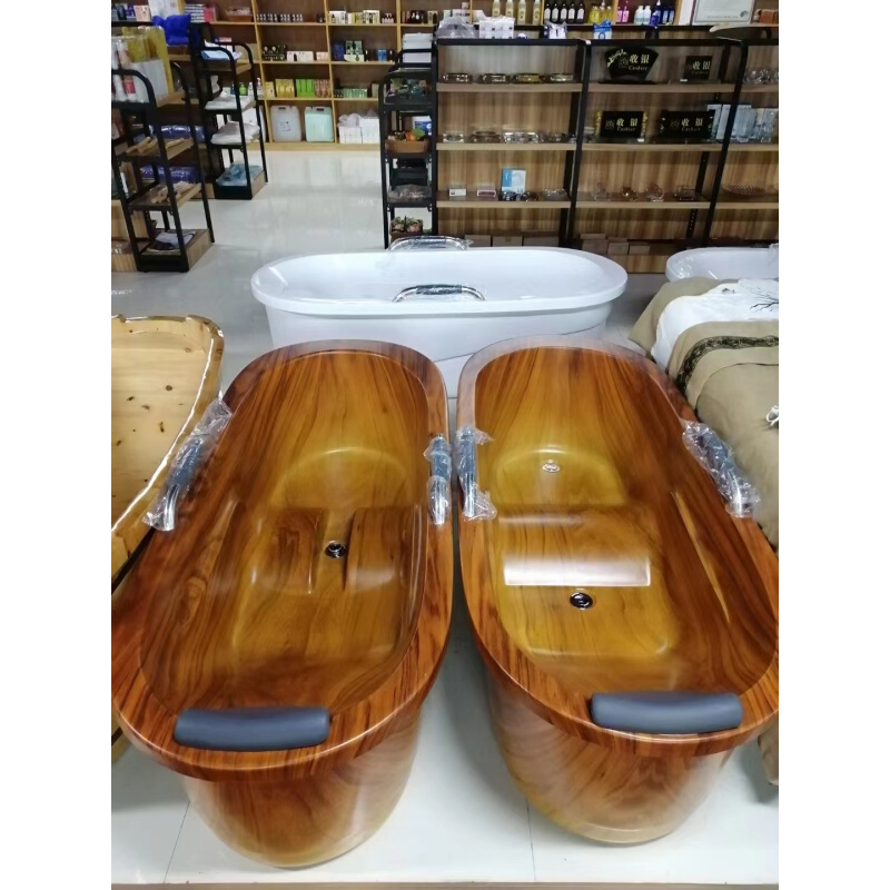 新款小户型亚克力浴缸家用木桶仿木纹独立式浴缸大人卫生间按摩洗