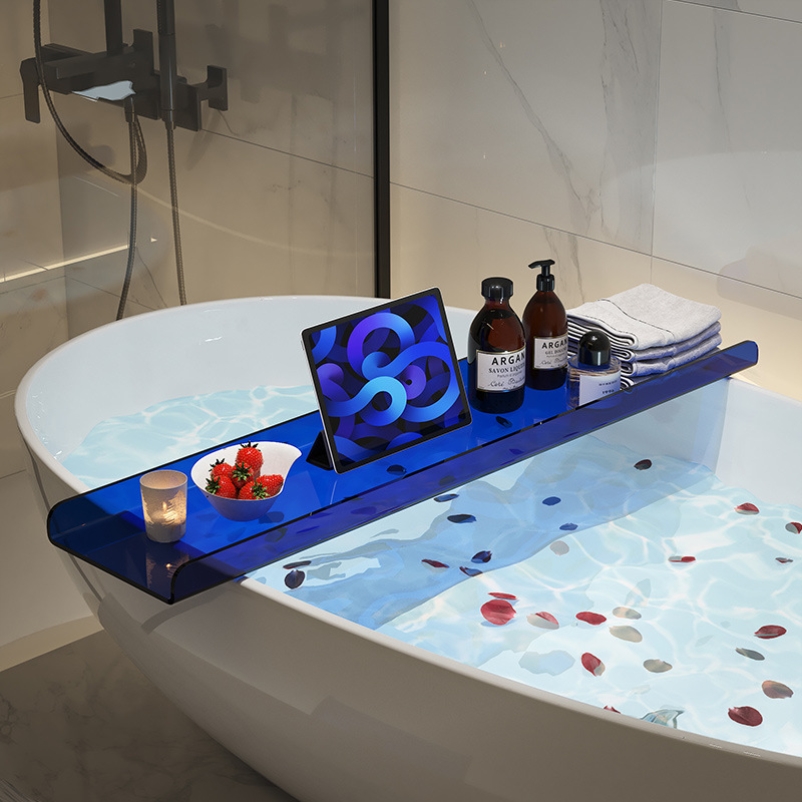德国浴缸置物架网红卫生间浴盆亚克力托盘手机收纳架子透明支架