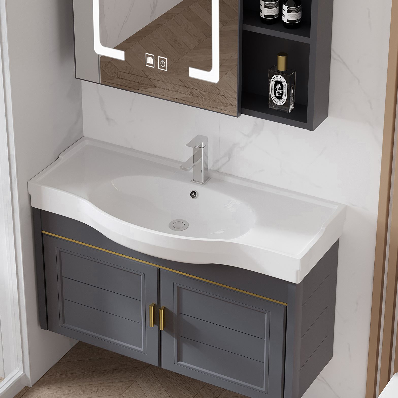 小户型铝合金浴室柜组合大肚盆卫生间洗手台洗脸池一体陶瓷盆窄边