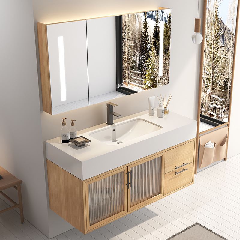 新款橡木浴室柜组合岩板现代简约洗手盆洗脸盆洗漱盆一体陶盆智能