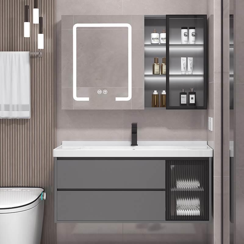 浴室柜组合小户型一体面盆镜简约卫生间洗漱台智能岩板洗手盆
