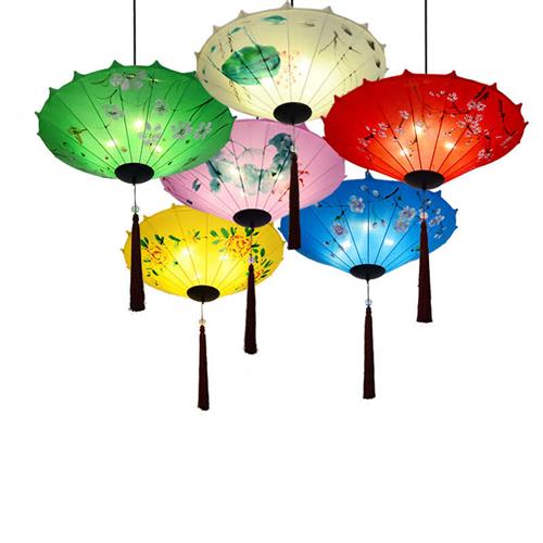 新中式雨伞小吊灯创意布艺中国风伞灯仿古火锅店茶室餐厅饭店灯笼
