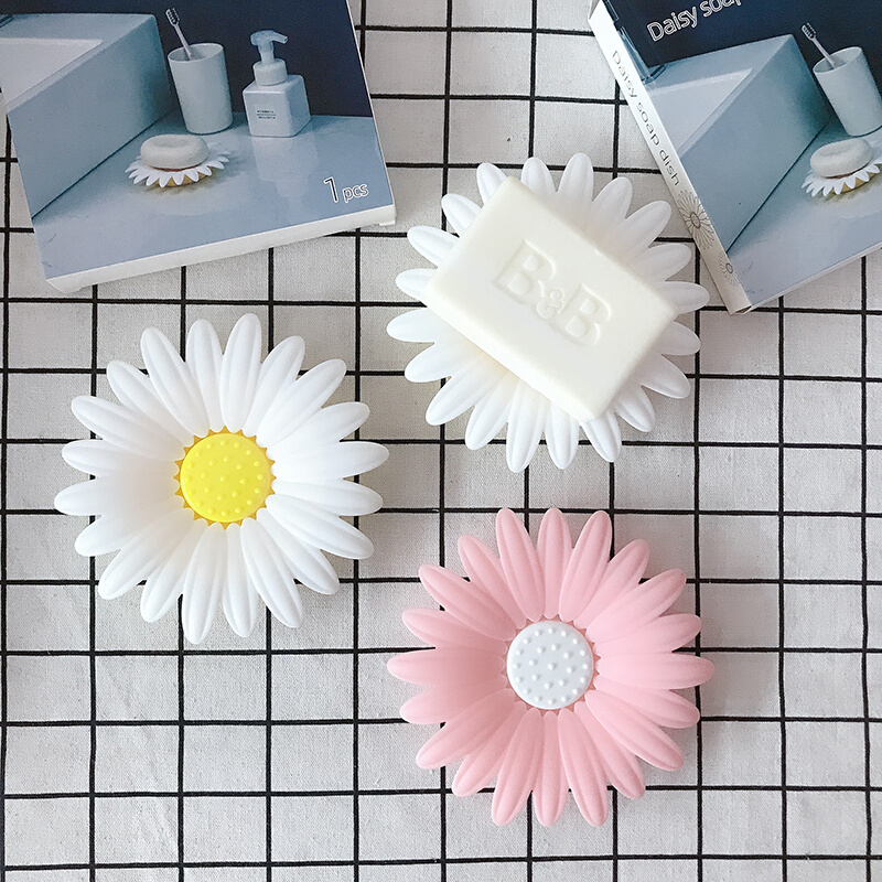 出口以色列可爱雏菊造型可沥水香皂盒双层花朵塑料肥皂托卫浴装饰