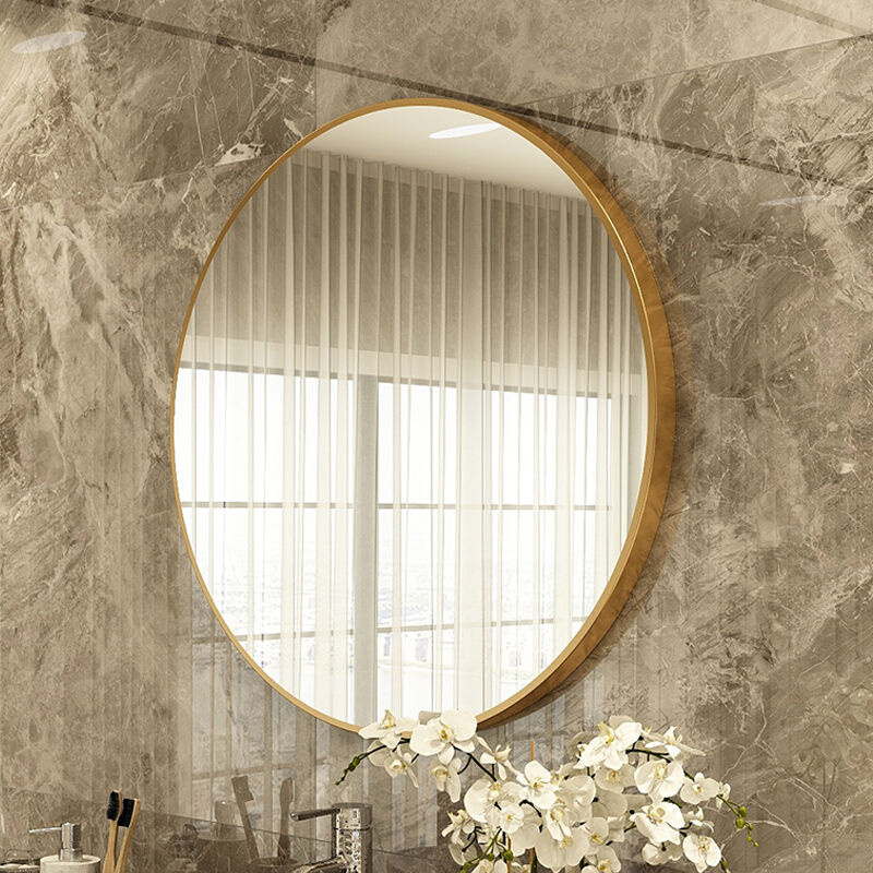 铝合金浴室镜卫生间贴墙壁挂化妆镜厕所洗手间卫浴镜北欧风圆镜子