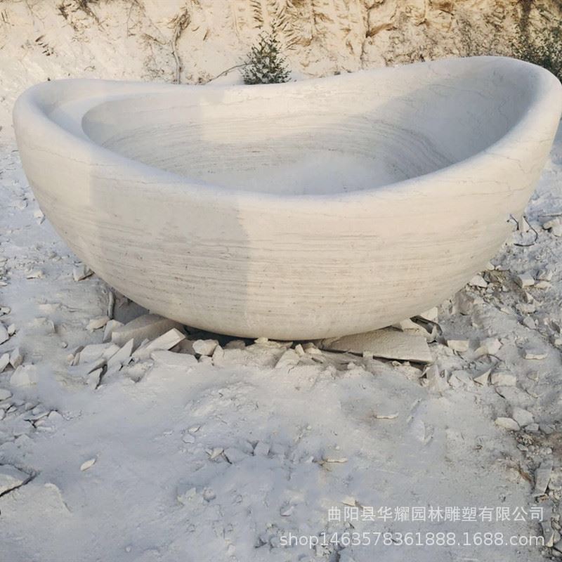 石雕浴盆石材浴缸洗澡盆家用欧式浴池室内大理石浴盆装饰摆件