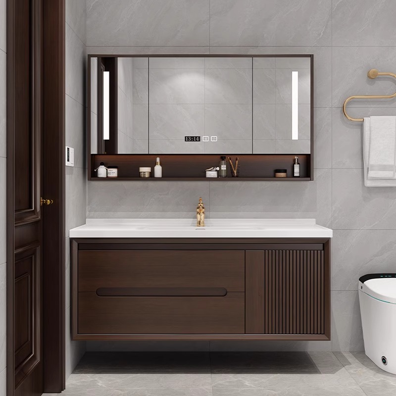橡木浴室柜组合新中式实木陶瓷一体盆卫生间洗脸盆洗手盆柜洗漱台