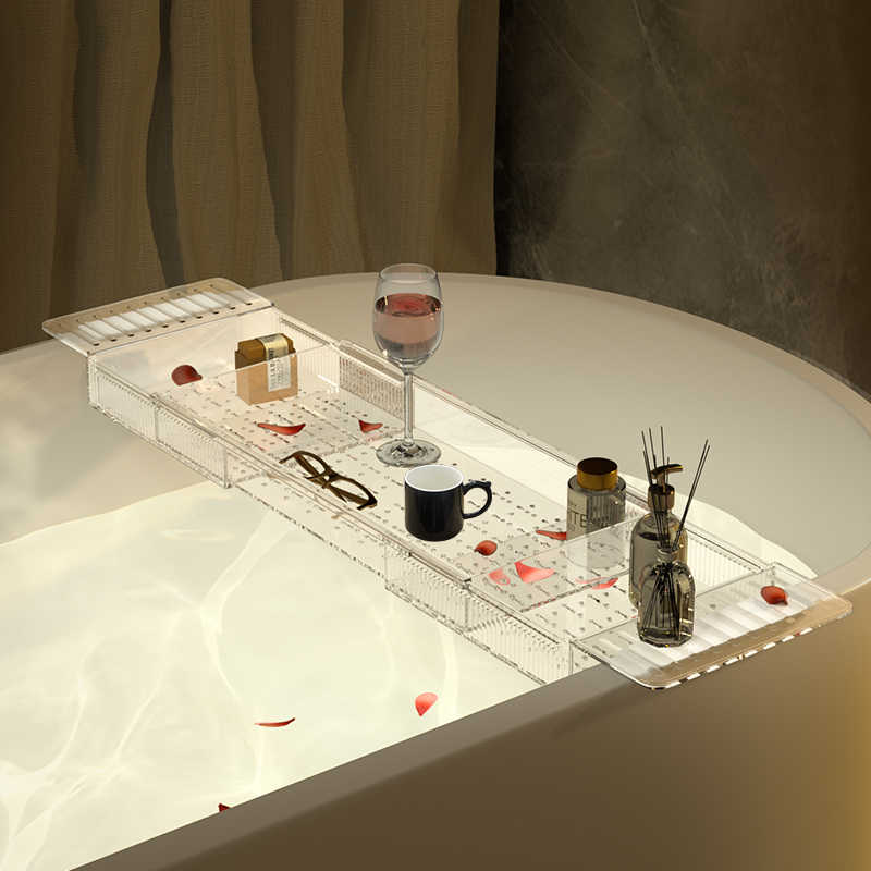 可伸缩沥水浴缸架卫生间浴室网红塑料洗澡盆置物架多功能收纳架子