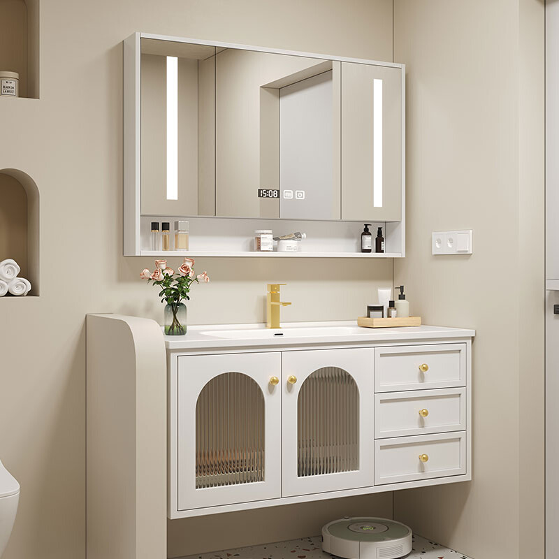 现代简约陶瓷一体智能浴室柜洗脸盆洗手盆柜组合卫生间洗漱台一体