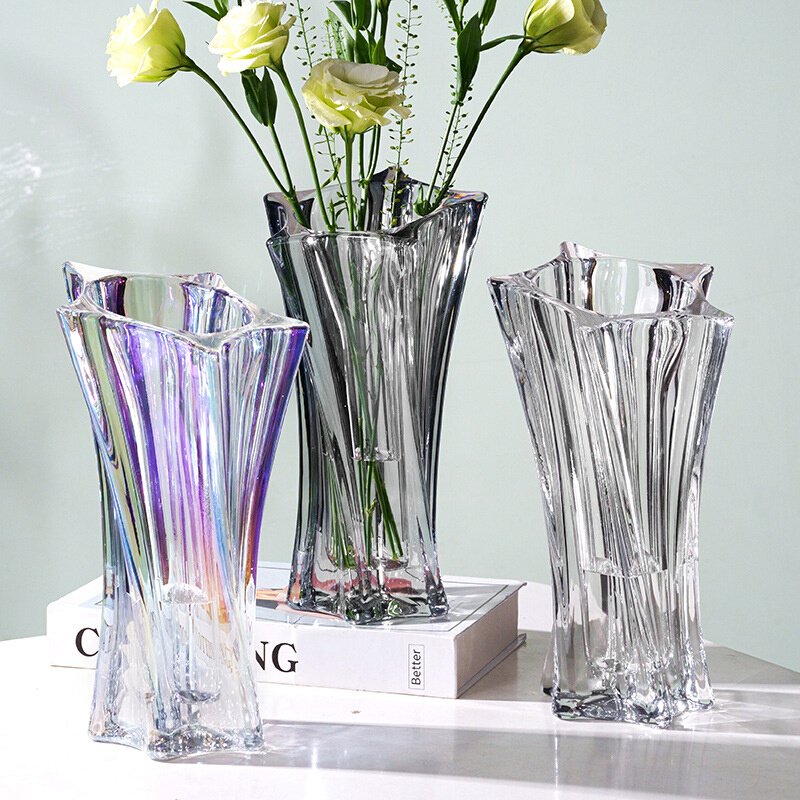 小众玻璃花瓶加厚网红捷克风格轻奢高级透明插花水养鲜花客厅摆件