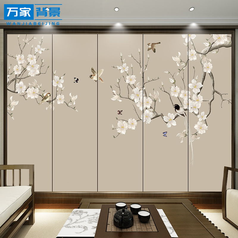 新中式刺绣背景墙硬包客厅卧室床头电视沙发酒店皮革现代简约壁画