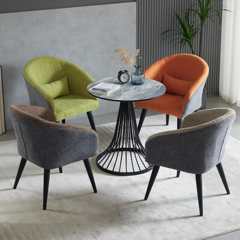 现代北欧铁艺沙发茶几桌椅组合休闲网红会客休息区接待单人沙发椅
