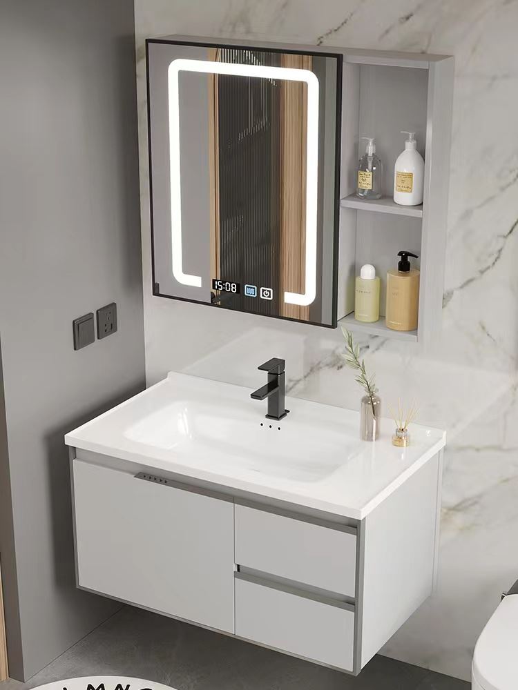 新款加厚太空铝浴室柜组合陶瓷一体盆卫生间洗手池洗脸盆柜洗漱台