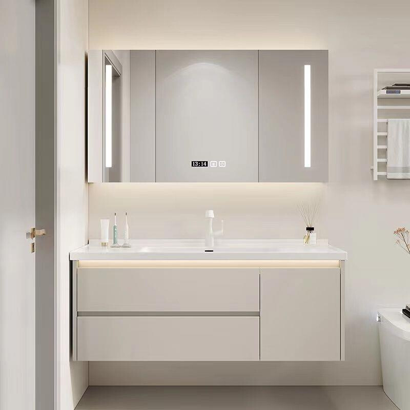 简约现代实木盆奶油浴室柜组合一体陶瓷风卫生间洗脸盆卫浴洗手台