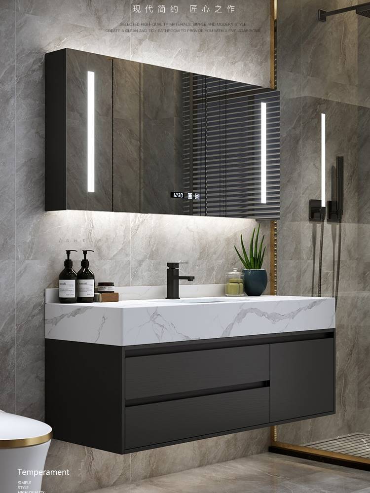 岩板一体浴室柜组合现代简约轻奢卫生间洗脸盆洗手池洗漱台盆套装