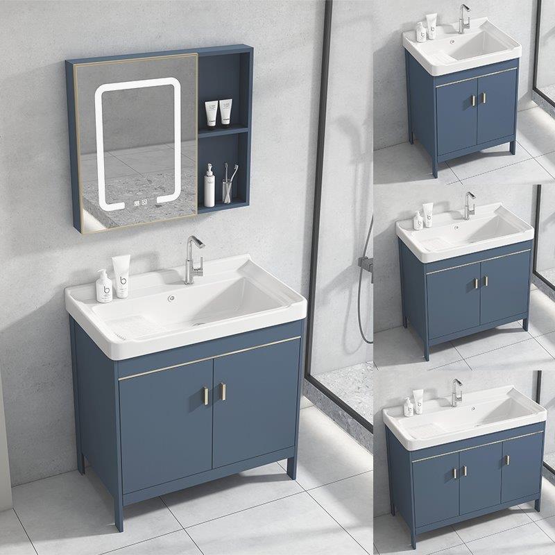 。现代太空铝浴室柜组合陶瓷一体洗衣盆家用落地式卫生间洗脸洗漱