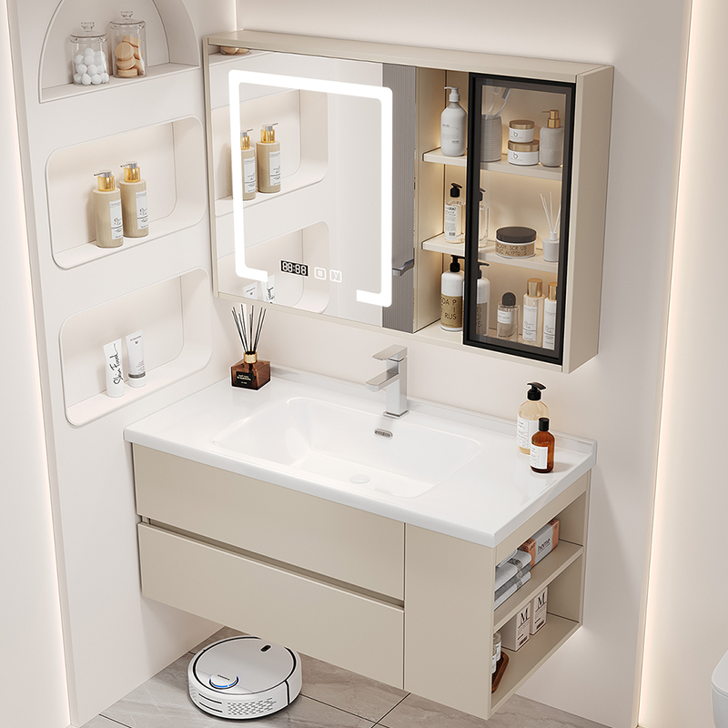 陶瓷一体盆浴室柜组合现代简约卫生间洗漱台洗手洗脸盆柜侧边浴柜