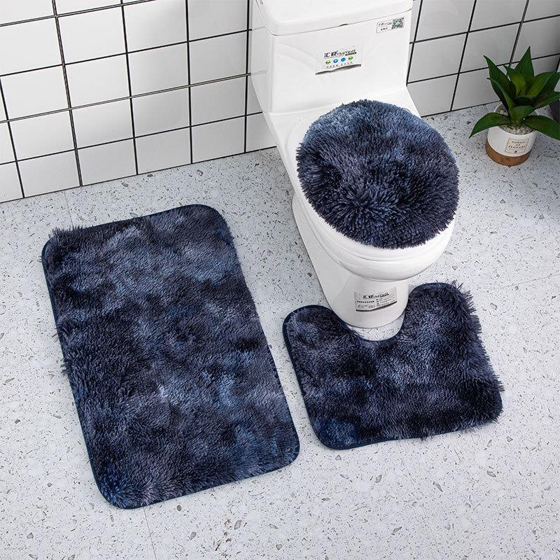 跨境代发卫生间浴缸北欧风地垫 pvc防滑垫浴室马桶三件套丝毛地毯
