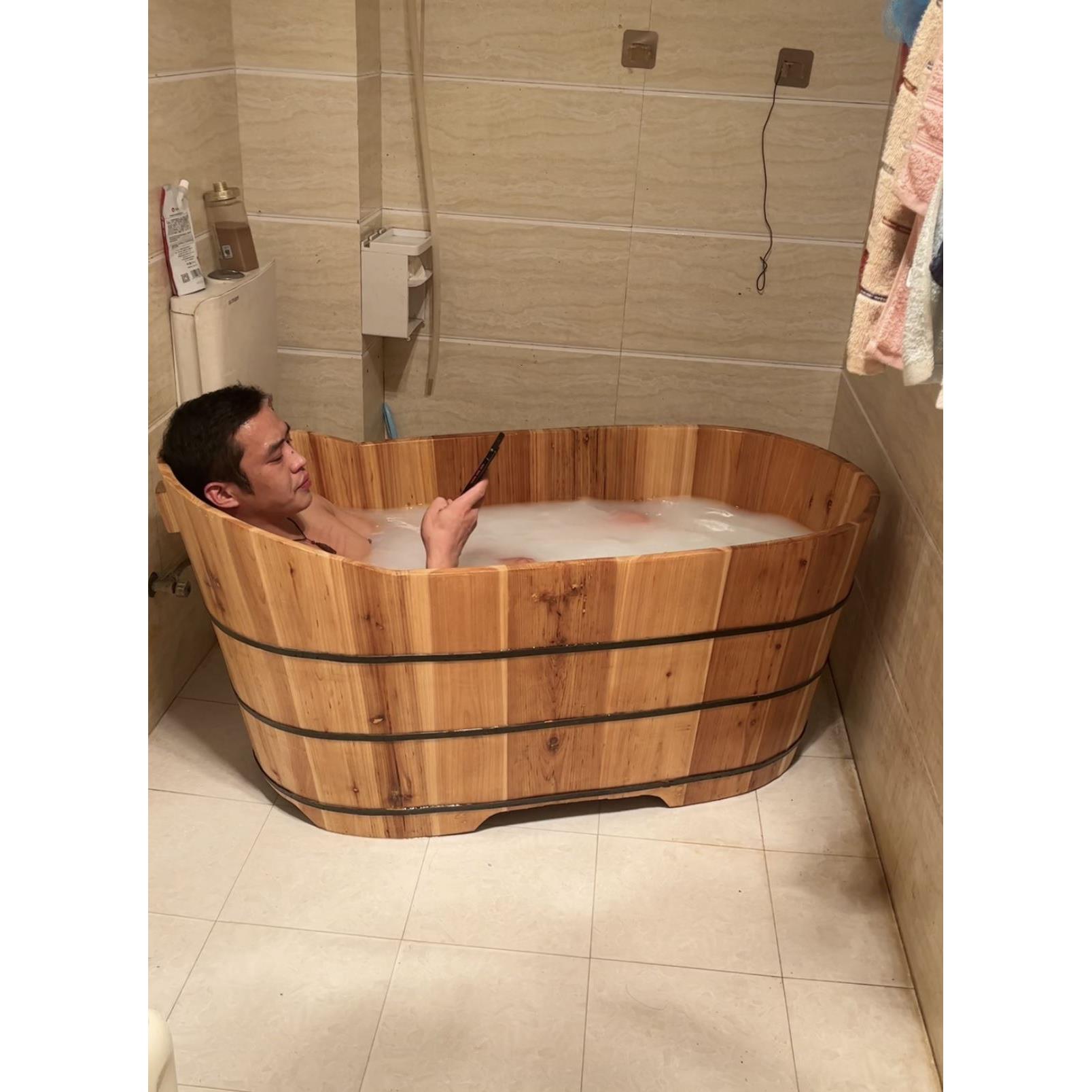中式泡澡浴桶加厚浴盆浴盆收缩婴儿实木木桶成人沐浴盆全身浴缸