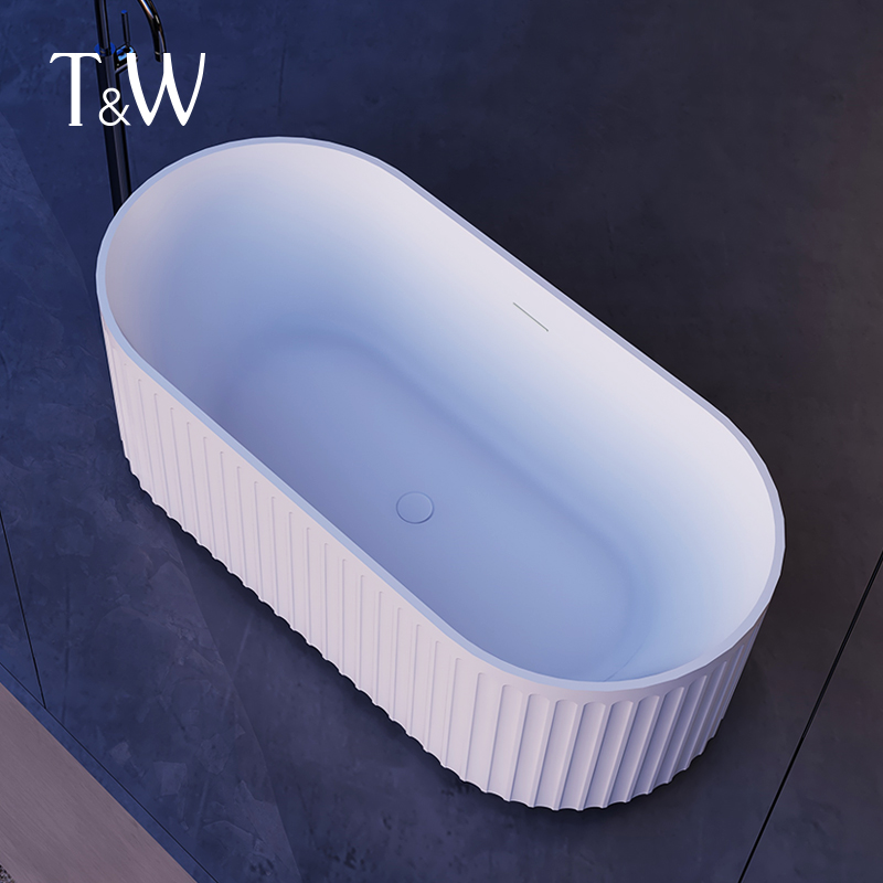 特拉维尔轻奢波浪竖条纹亚克力浴缸家用小户型独立式椭圆网红浴盆