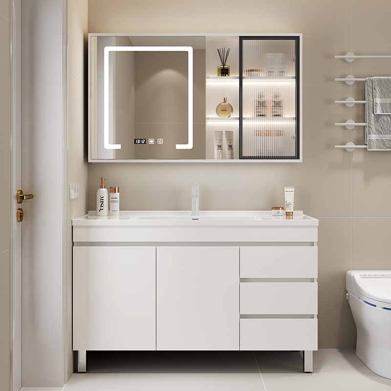 新款浴室柜组合陶瓷一体盆现代简约洗脸洗手盆柜卫生间洗漱台落地