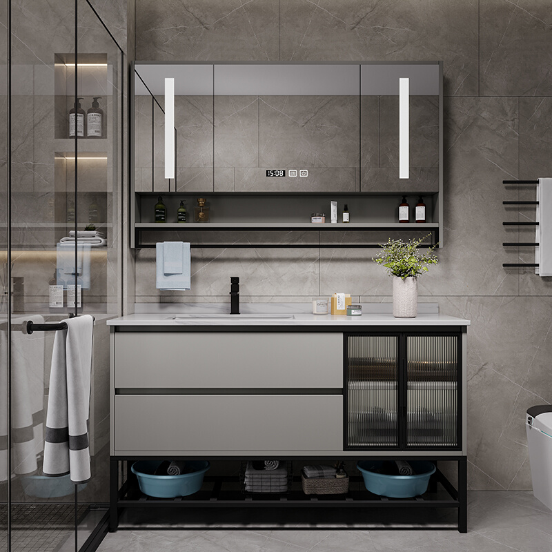 浴室柜2022新款岩板一体盆洗脸洗手台盆柜组合卫生间洗漱台落地式