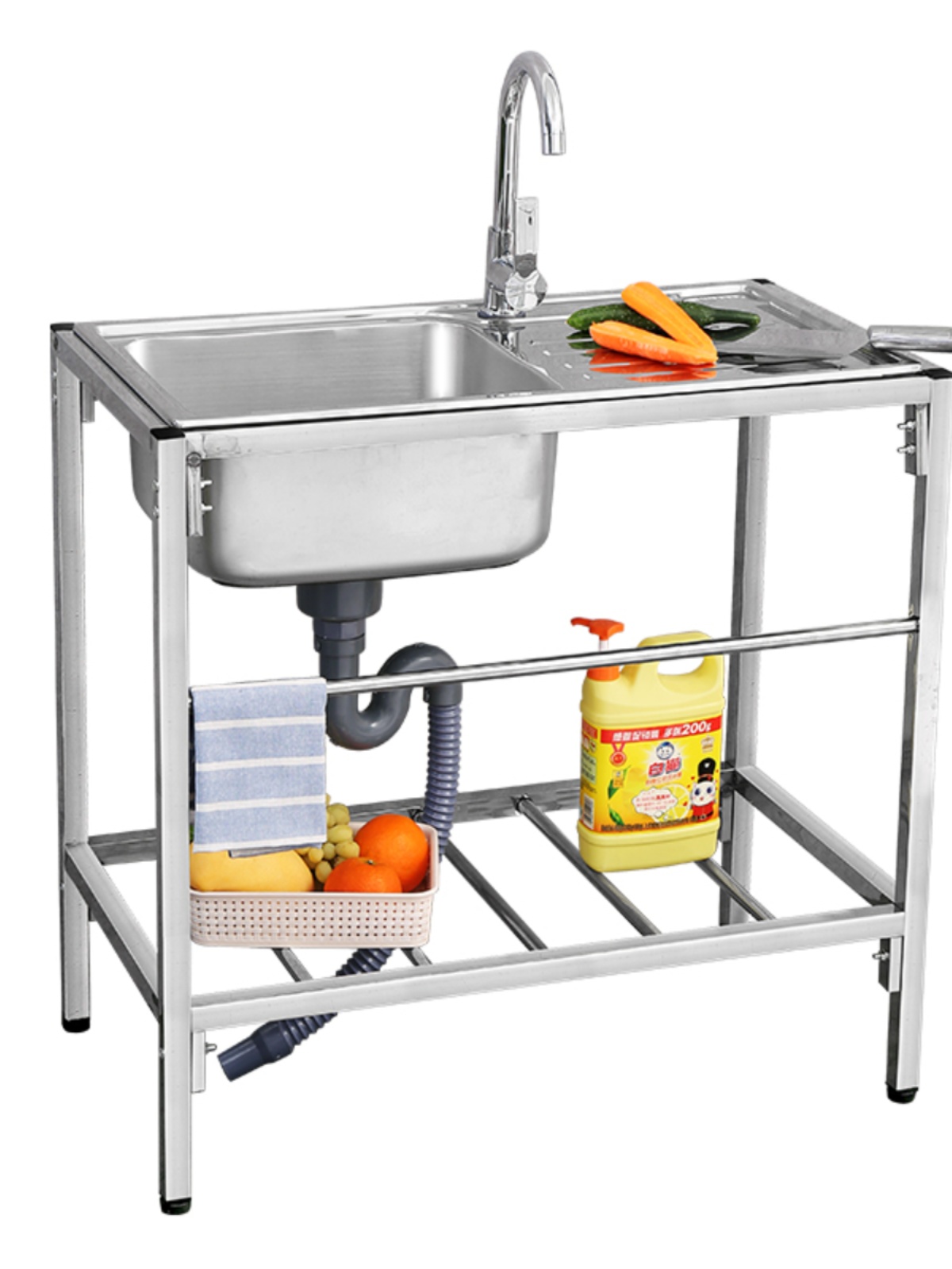厨房不锈钢水槽洗菜盘台面一体304单槽带支架简易洗碗盆洗菜水池
